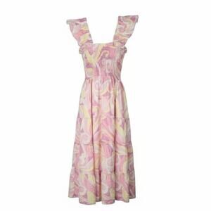 Hill House Ellie Nap Dress XXS Candy Kaleidoscope Tiered Midi Limited Edition